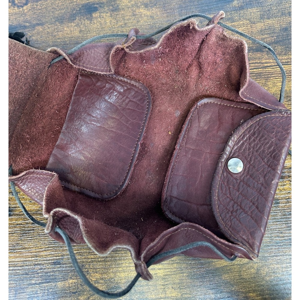 Handmade Artisan Leather Crossbody Pouch Bag Brown Patchwork Bone Button Boho - Picture 10 of 16